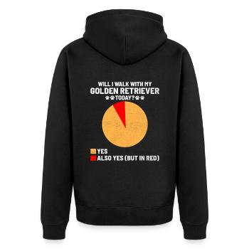 Werde ich heute mit meinem Golden Retriever GR Hund spazieren gehen? - Unisex Premium Bio Zip Hoodie - Schwarz - Hinten - Nico (187cm)