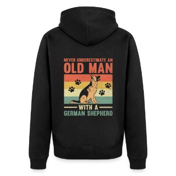 Ne sous-estimez jamais un vieil homme avec un berger allemand - Veste à capuche bio Premium Unisexe - noir - Dos - Nico (187cm)
