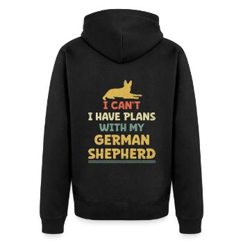 Ich kann nicht, ich habe Pläne mit meinem Deutschen Schäferhund GSD D - Unisex Premium Bio Zip Hoodie - Schwarz - Hinten - Nico (187cm)