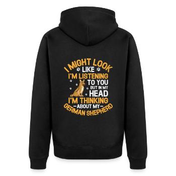 Aber in meinem Kopf denke ich an meinen deutschen Hirten - Unisex Premium Bio Zip Hoodie - Schwarz - Hinten - Nico (187cm)
