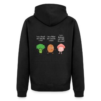 Wildpilz Und Mond Keine Zeit, Ich Suche - Unisex Premium Bio Zip Hoodie - Schwarz - Hinten - Nico (187cm)