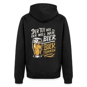 Der Tut Nix Der Will Nur Bier Trinken - Unisex Premium Bio Zip Hoodie - Schwarz - Hinten - Nico (187cm)