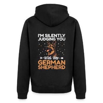 I'm Silently Judging You With My German Shepherd G - Unisex Premium Organic Zip Hoodie - black - Back - Nico (187cm)
