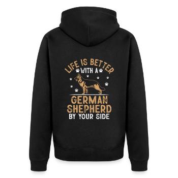 Das Leben ist besser mit einem Deutschen Schäferhund an Ihrer Seite - Unisex Premium Bio Zip Hoodie - Schwarz - Hinten - Nico (187cm)