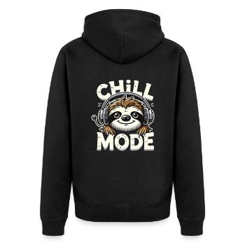 Faultier-Chill-Modus Entspannung - Unisex Premium Bio Zip Hoodie - Schwarz - Hinten - Nico (187cm)