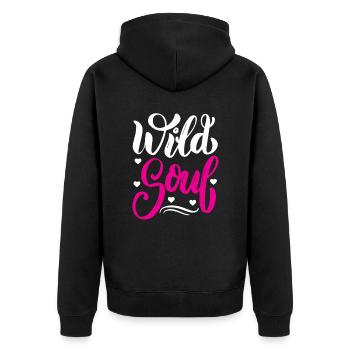 Embrace your untamed spirit with our - Unisex Premium Organic Zip Hoodie - black - Back - Nico (187cm)