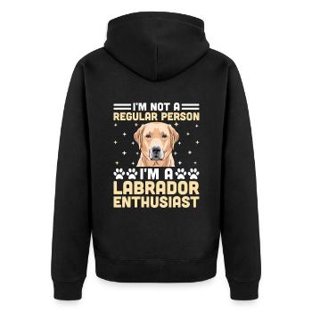 Ich bin kein normaler Mensch, ich bin ein Labrador-Enthusiast - Unisex Premium Bio Zip Hoodie - Schwarz - Hinten - Nico (187cm)