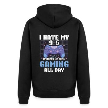 Play Controller Gaming I Hate Real Life - Unisex Premium Bio Zip Hoodie - Schwarz - Hinten - Nico (187cm)