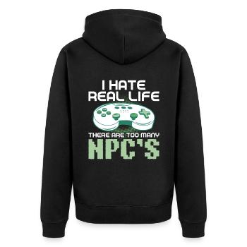 Play Controller Gaming I Hate Real Life - Unisex Premium Bio Zip Hoodie - Schwarz - Hinten - Nico (187cm)