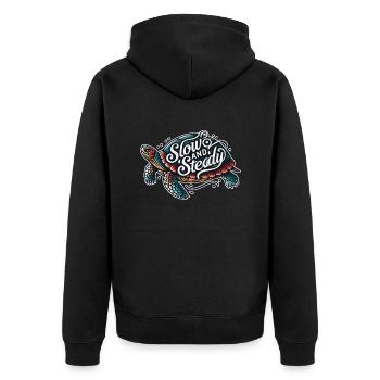 Patience with our Slow and Steady Turtle - Unisex Premium Organic Zip Hoodie - black - Back - Nico (187cm)