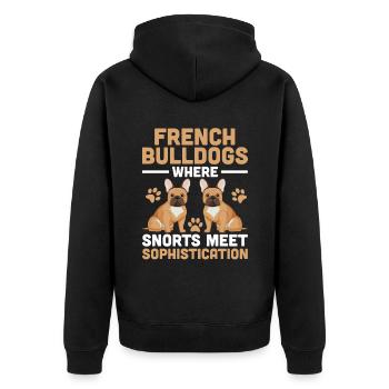 Bouledogues Français où les reniflements rencontrent la sophistication F - Veste à capuche bio Premium Unisexe - noir - Dos - Nico (187cm)