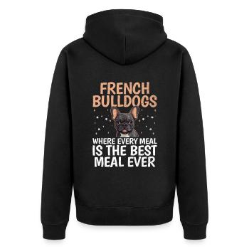 Bouledogues français où chaque repas est le meilleur repas - Veste à capuche bio Premium Unisexe - noir - Dos - Nico (187cm)