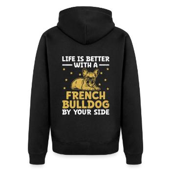 Das Leben ist besser mit einer französischen Bulldogge an Ihrer Seite - Unisex Premium Bio Zip Hoodie - Schwarz - Hinten - Nico (187cm)