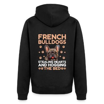 Französische Bulldoggen Stehlen Herzen Und Beschlagnahmung Des Seins - Unisex Premium Bio Zip Hoodie - Schwarz - Hinten - Nico (187cm)
