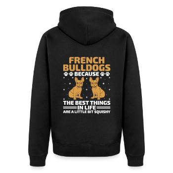 French Bulldogs Because The Best Things In Life Fr - Unisex Premium Organic Zip Hoodie - black - Back - Nico (187cm)