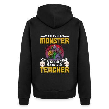 Halloween "J’ai un monstre d’un bon moment - Veste à capuche bio Premium Unisexe - noir - Dos - Nico (187cm)