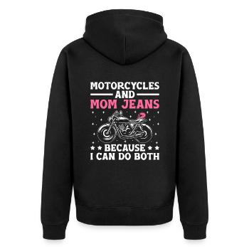 Des motos et des jeans de maman parce que je peux faire les deux - Veste à capuche bio Premium Unisexe - noir - Dos - Nico (187cm)