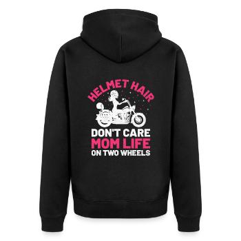 Helm Haare Kümmern Sie sich nicht um das Leben der Mutter auf zwei Rädern - Unisex Premium Bio Zip Hoodie - Schwarz - Hinten - Nico (187cm)