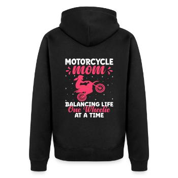 Motorrad-Mutter, die das Leben mit einem Rad nach dem anderen ausbalanciert - Unisex Premium Bio Zip Hoodie - Schwarz - Hinten - Nico (187cm)