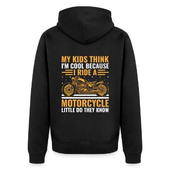 Meine Kinder denken, dass ich cool bin, weil ich Motorrad fahre - Unisex Premium Bio Zip Hoodie - Schwarz - Hinten - Nico (187cm)