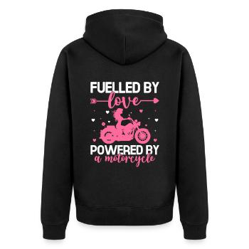 Fuelled By Love Powered By A Motorcycle Biker Moto - Unisex Premium Organic Zip Hoodie - black - Back - Nico (187cm)
