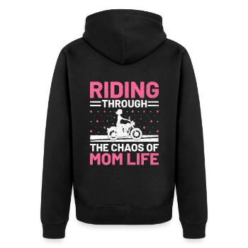Fahrt durch das Chaos des Mutterlebens Motorradfahrer - Unisex Premium Bio Zip Hoodie - Schwarz - Hinten - Nico (187cm)