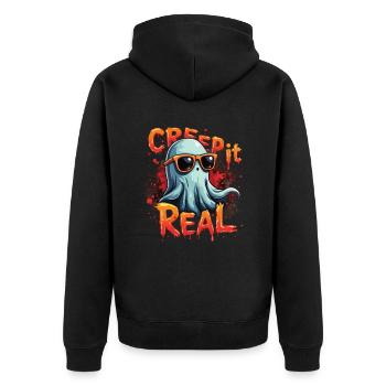 Halloween Boo Creep It Real - Unisex Premium Bio Zip Hoodie - Schwarz - Hinten - Nico (187cm)
