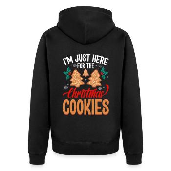 Ich Bin Nur Für Die Weihnachtskekse Hier - Unisex Premium Bio Zip Hoodie - Schwarz - Hinten - Nico (187cm)