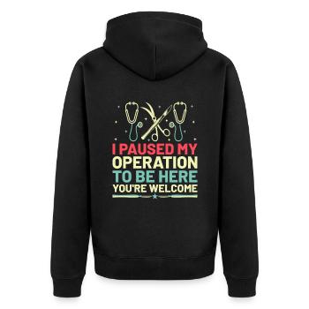 J’ai interrompu mon opération pour être ici, vous êtes les bienvenus Su - Veste à capuche bio Premium Unisexe - noir - Dos - Nico (187cm)