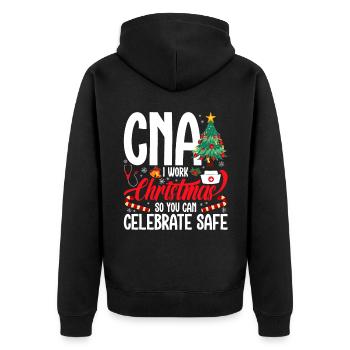 Frohe Weihnachten Cna: Ich Arbeite An Weihnachten, - Unisex Premium Bio Zip Hoodie - Schwarz - Hinten - Nico (187cm)