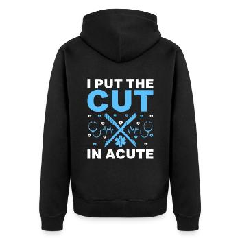 Ich setze den Schnitt in Akutchirurg Chirurgische Chirurgie Su - Unisex Premium Bio Zip Hoodie - Schwarz - Hinten - Nico (187cm)