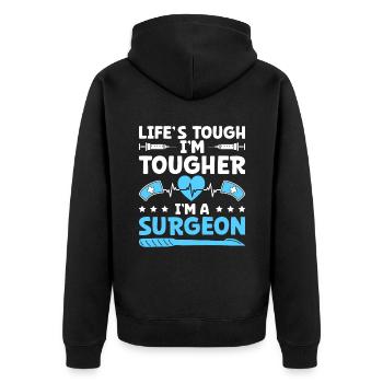 Das Leben ist hart Ich bin härter Ich bin ein Chirurg Chirurgisch Su - Unisex Premium Bio Zip Hoodie - Schwarz - Hinten - Nico (187cm)