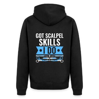 Habe Skalpell-Fähigkeiten, die ich als Chirurg chirurgische Chirurgie mache - Unisex Premium Bio Zip Hoodie - Schwarz - Hinten - Nico (187cm)