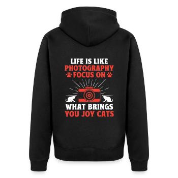 Katzen Fotografen Katzenliebhaber Fotografie Katzen Foto - Unisex Premium Bio Zip Hoodie - Schwarz - Hinten - Nico (187cm)