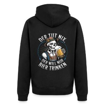 Der Tut Nix, Der Will Nur Bier Trinken - Unisex Premium Bio Zip Hoodie - Schwarz - Hinten - Nico (187cm)