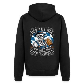 Der Tut Nix, Der Will Nur Bier Trinken - Unisex Premium Bio Zip Hoodie - Schwarz - Hinten - Nico (187cm)
