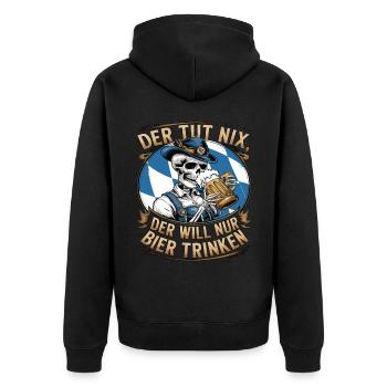 Der Tut Nix, Der Will Nur Bier Trinken - Unisex Premium Bio Zip Hoodie - Schwarz - Hinten - Nico (187cm)