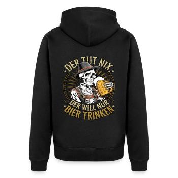 Der Tut Nix, Der Will Nur Bier Trinken - Unisex Premium Bio Zip Hoodie - Schwarz - Hinten - Nico (187cm)