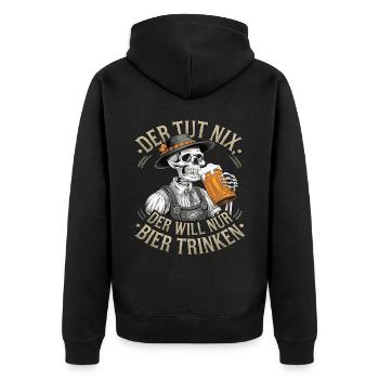 Der Tut Nix, Der Will Nur Bier Trinken - Unisex Premium Bio Zip Hoodie - Schwarz - Hinten - Nico (187cm)