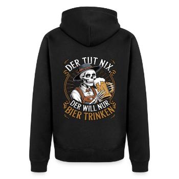 Der Tut Nix, Der Will Nur Bier Trinken - Unisex Premium Bio Zip Hoodie - Schwarz - Hinten - Nico (187cm)