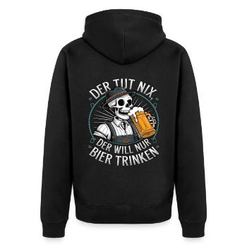 Der Tut Nix, Der Will Nur Bier Trinken - Unisex Premium Bio Zip Hoodie - Schwarz - Hinten - Nico (187cm)
