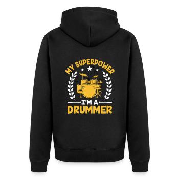 Mon superpouvoir Je suis un batteur Tambour Tambours Batteurs - Veste à capuche bio Premium Unisexe - noir - Dos - Nico (187cm)