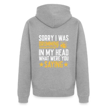 Tut mir leid, ich habe in meinem Kopf getrommelt, was hast du gesagti - Unisex Premium Bio Zip Hoodie - Grau meliert - Hinten - Nico (187cm)