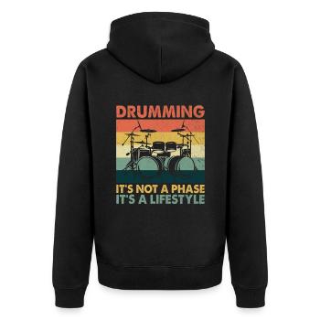 Drumming It's Not A Phase It's A Lifestyle Drum Dr - Unisex Premium Bio Zip Hoodie - Schwarz - Hinten - Nico (187cm)