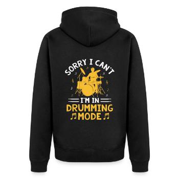 Sorry I Can't I'm Drumming Mode Drum Drummer - Unisex Premium Bio Zip Hoodie - Schwarz - Hinten - Nico (187cm)