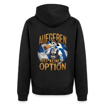 Aufgeben ist keine Option Bier Oktober - Unisex Premium Bio Zip Hoodie - Schwarz - Hinten - Nico (187cm)