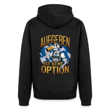 Aufgeben ist keine Option Bier Oktober - Unisex Premium Bio Zip Hoodie - Schwarz - Hinten - Nico (187cm)