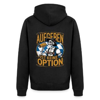 Aufgeben ist keine Option Bier Oktober - Unisex Premium Bio Zip Hoodie - Schwarz - Hinten - Nico (187cm)