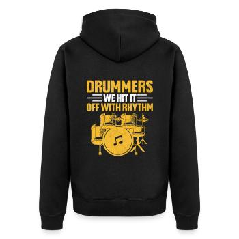 Trommler Wir verstehen uns gut mit Rhythmus Drumming Drum D - Unisex Premium Bio Zip Hoodie - Schwarz - Hinten - Nico (187cm)