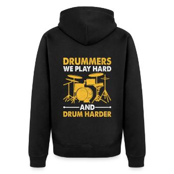 Drummer Wir spielen hart und trommeln härter Drum Drummin - Unisex Premium Bio Zip Hoodie - Schwarz - Hinten - Nico (187cm)